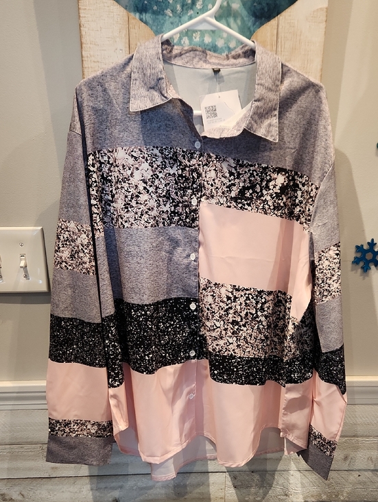 Tops - NWT Women's Striped Button-Up Shirt in Pink, Gray & Black Sz 5XL